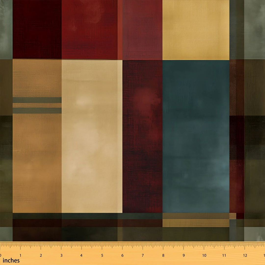 Manfei Mid Century Ombre Fabric by the Yard 1 Yard, Retro Patchwork Home Decor Fabric by the Yard, Teal Burgundy Tan
