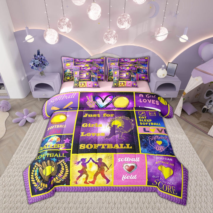 Erosebridal Softball Bed in a Bag Full size , Sports Theme Comforter Sets with Sheets, Purple, Reversible 7pcs