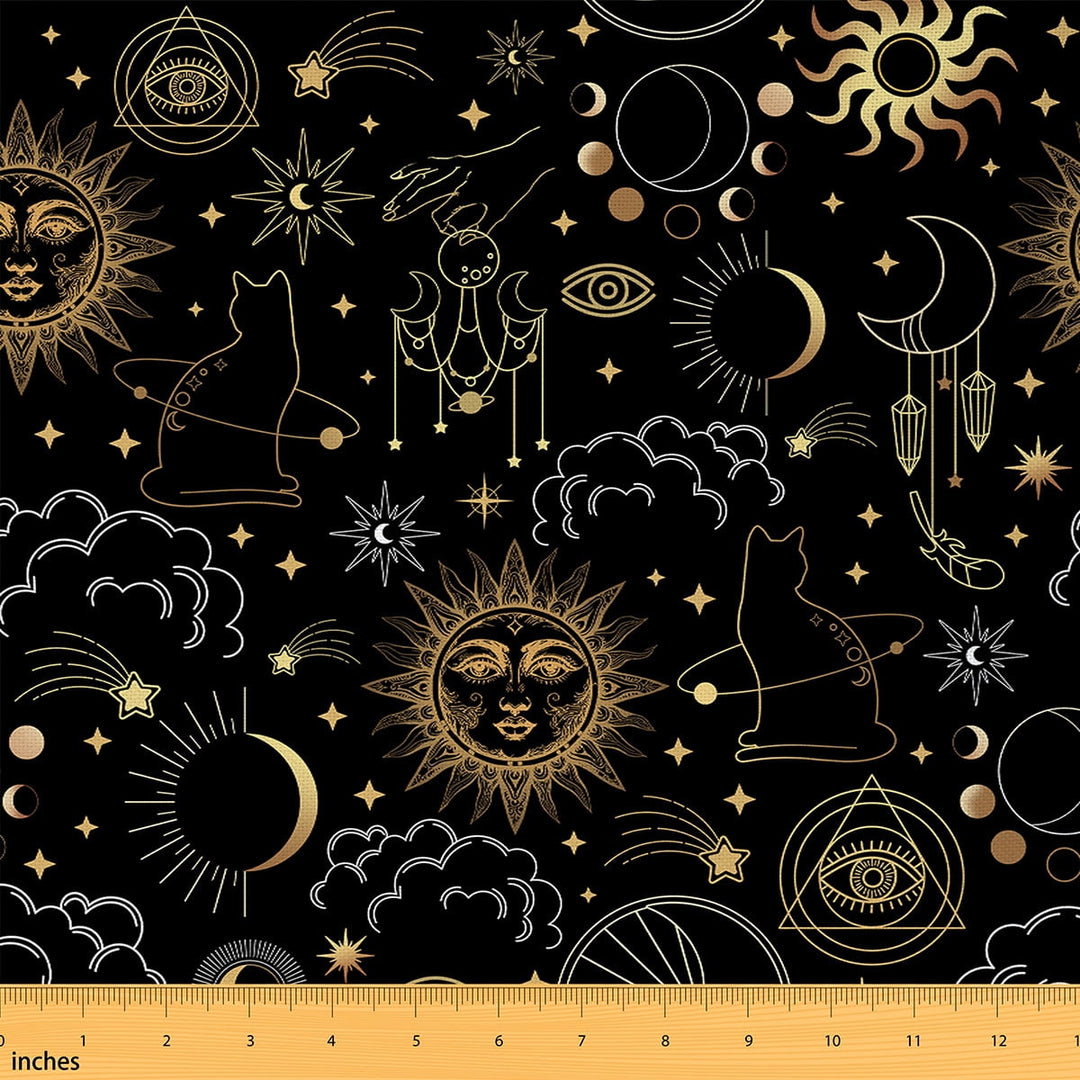 Castle Fairy Sun Moon Fabric by the Yard 2 Yard,Starry Sky Sewing Fabric,Bohemian Theme Home Decor Fabric by the Yard,Microfiber Teenagers Bedroom Decor