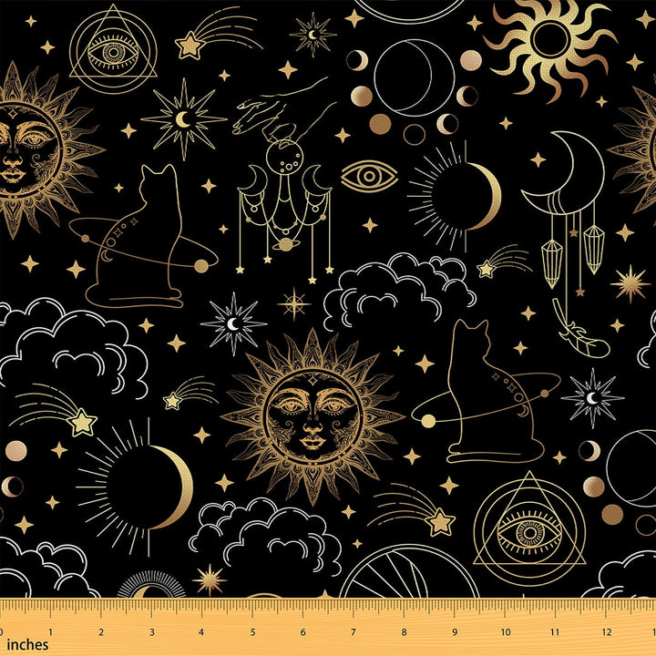 Castle Fairy Sun Moon Fabric by the Yard 2 Yard,Starry Sky Sewing Fabric,Bohemian Theme Home Decor Fabric by the Yard,Microfiber Teenagers Bedroom Decor
