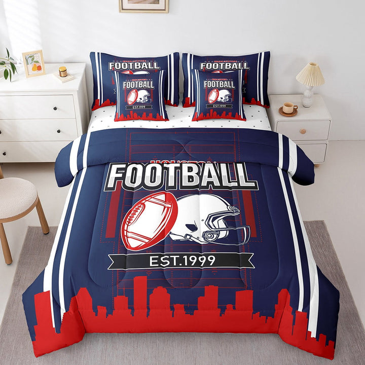 Erosebridal Football Print Bedding Sets Twin Size,Ball Gamer Comforter Sets with Sheets,Sport Decor,Reversible,Breathable,7-Piece