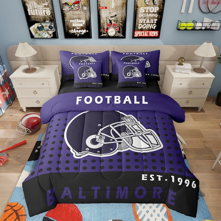 Football Bed in a Bags Twin American Football City Bedding Sets 7 Piece Football Team Sports Game Comforter Set with Sheets Football Lover Bed Set Sports Themed Sheets(Baltimore)