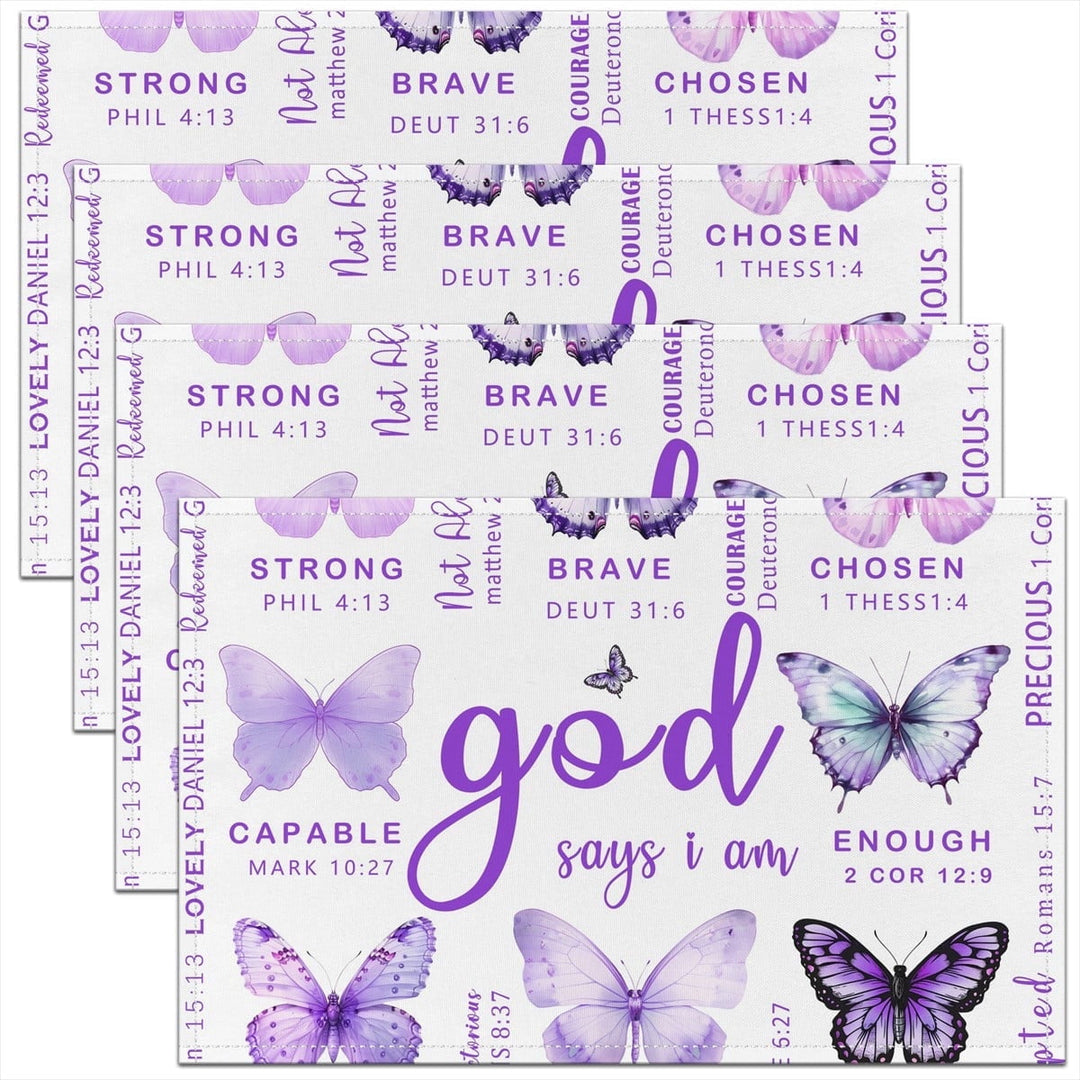 Erosebridal Butterfly Placemats Set of 4, Purple White Table Mats for Dining Table Set of 4, Letters Decor