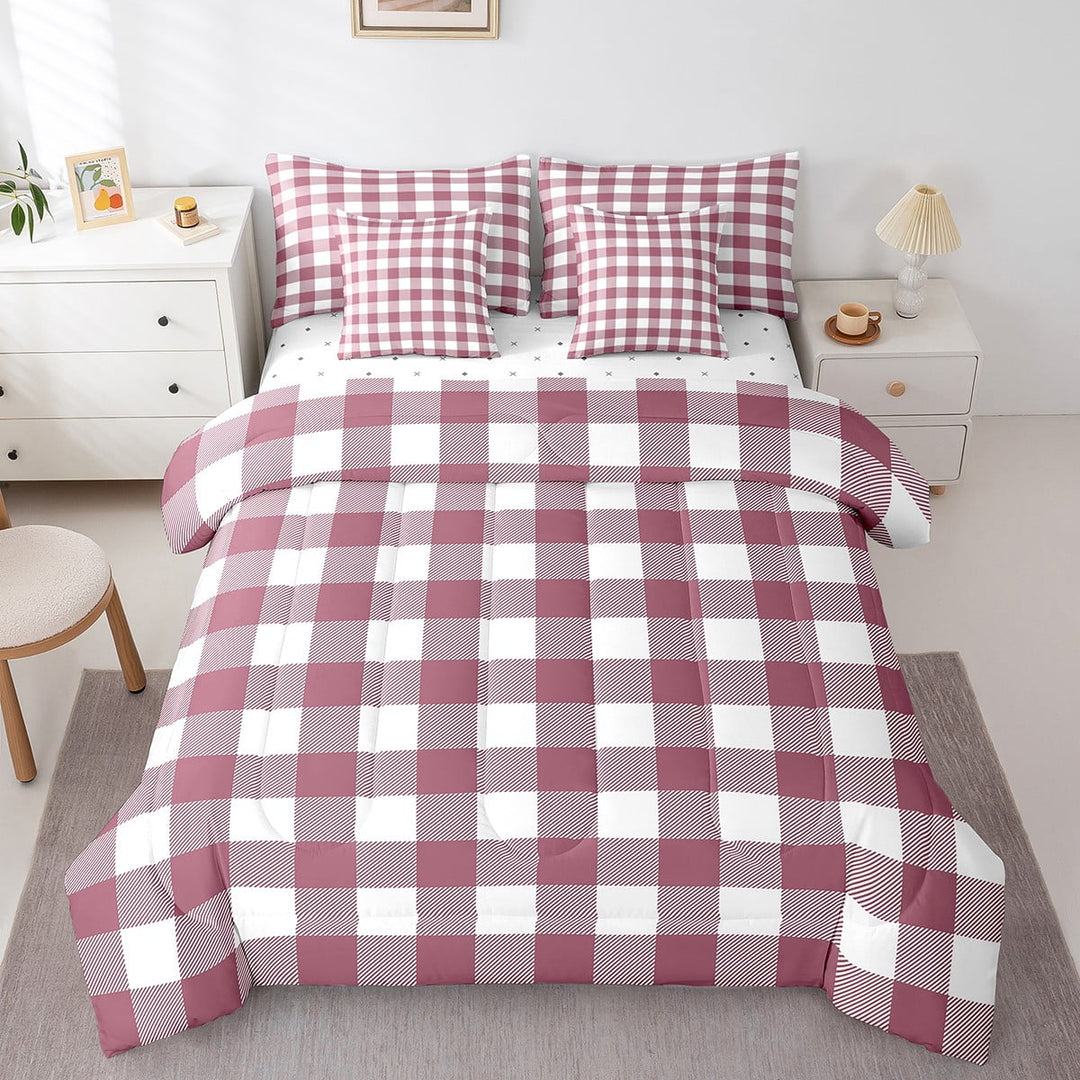 Erosebridal Buffalo Plaid Bedding Sets Twin Size,Geometric Grid Comforter Sets with Sheets,Abstract Artwork Bed in a Bag Twin size,Microfiber Checkerd Bedroom Decoration,7pcs