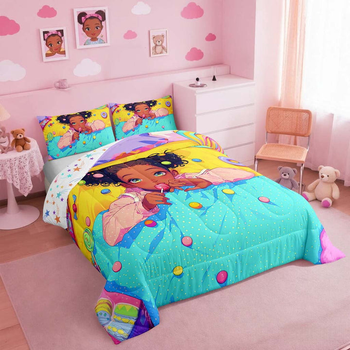 Erosebridal Sweet Black Comforter Sets Full American African Cute Bedding Set Black Magical Bed Comforter Set Yellow Blue Purple Bedding Sety Bedroom Decor