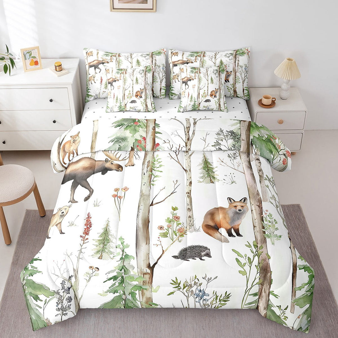 Erosebridal Woodland Wildlife Bed in a Bag Twin size, Animal Theme Bedding Sets, 7-Piece