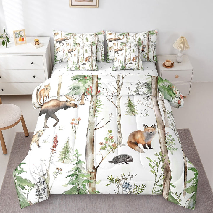 Erosebridal Woodland Wildlife Bed in a Bag Twin size, Animal Theme Bedding Sets, 7-Piece