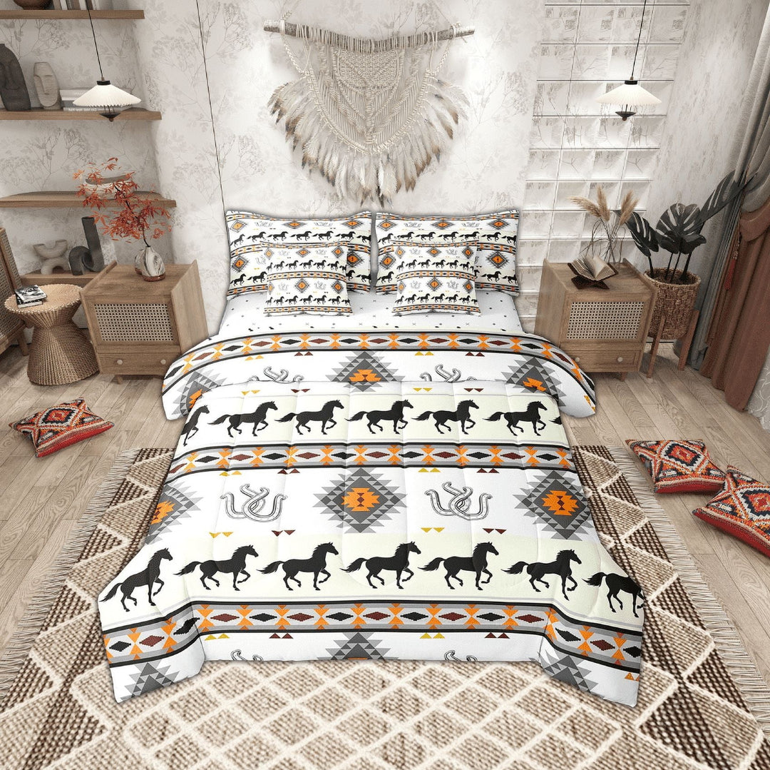 Erosebridal Tribal Southwestern Bedding Twin Size, Hippie Aztec Comforter Sets with Sheets, Horseshoes Horse Room Decor, Reversible 7pcs