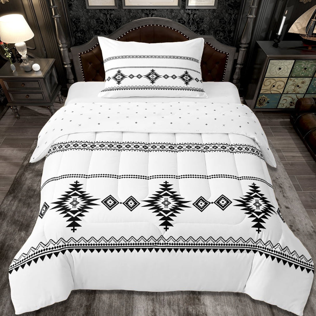 Erosebridal Vintage Exotic Bohemian Twin Comforter Sets,White Black Bedding Set For Men Women, Reversible 2 Pieces