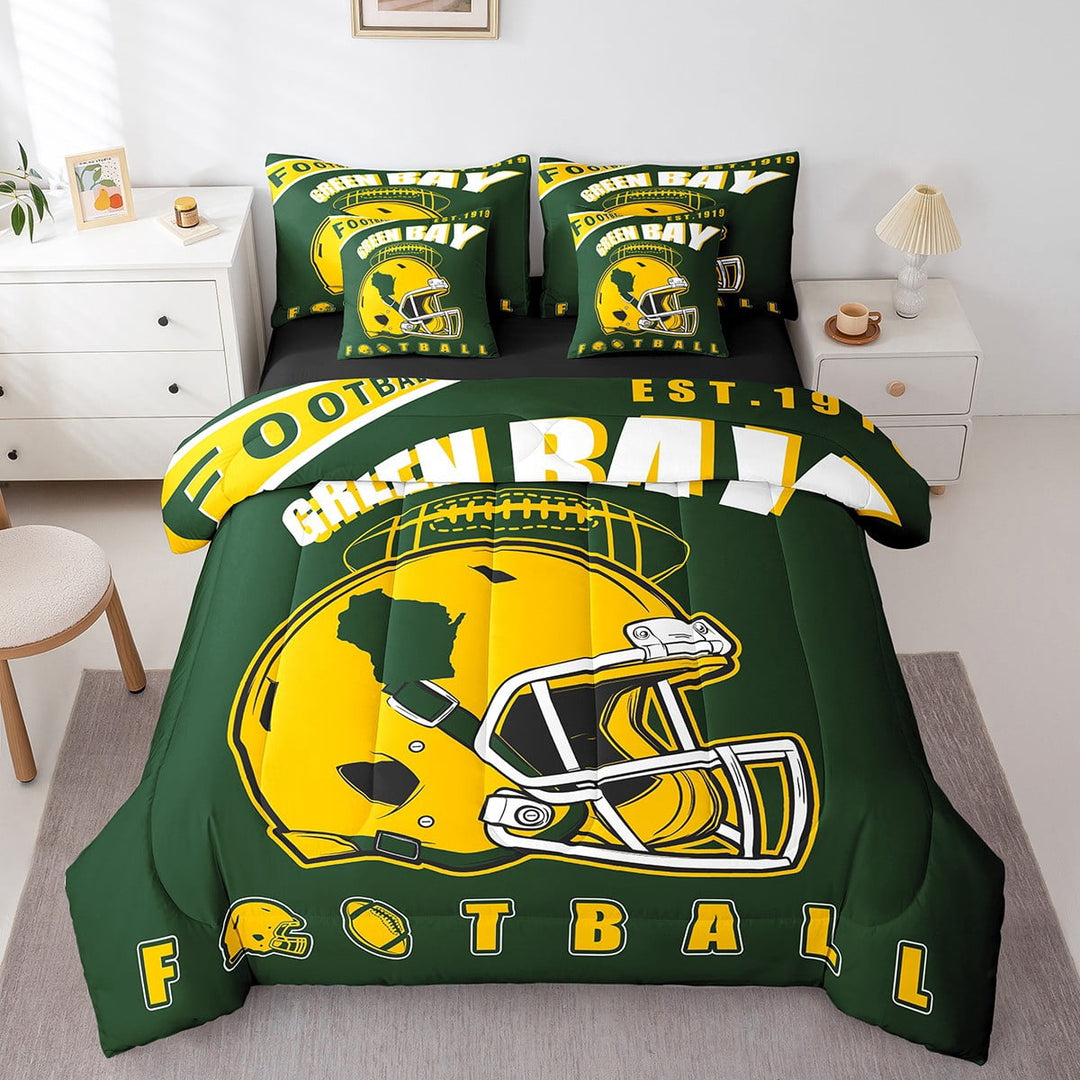 Erosebridal American Football City Bed in a Bag, Eat Sleep Bed Set, Soccer Lover Reversible Comforter Sets, Ultra Soft Room Decor, 7 Pieces