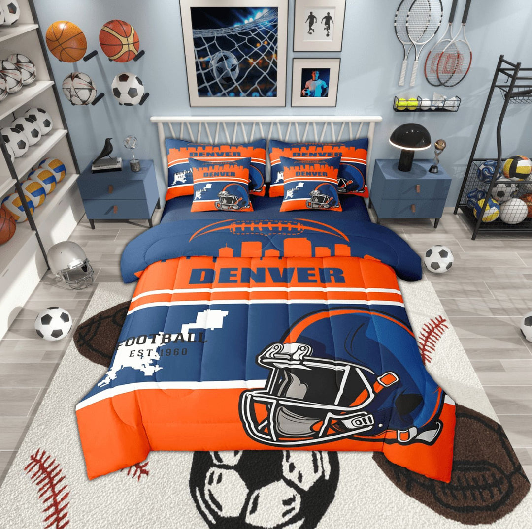 Erosebridal American Football City Bedding, Eat Sleep Bed in a Bag, Soccer Lover Reversible Bed Set, Ultra Soft Room Decor, 7 Pieces