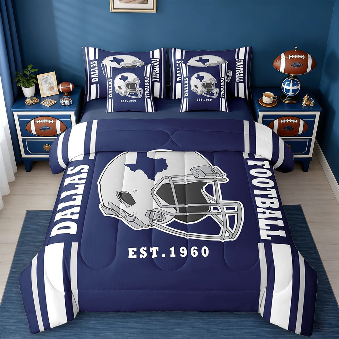 Erosebridal Helmet City Silhouette Bedding Sets Twin Size,Rugby Sports Comforter Sets with Sheets,American Football Bed in a Bag Twin Size,Breathable Room Decorative Reversible,7-Piece