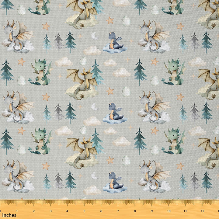 Castle Fairy Cartoon Dragon Fabric by the Yard 1 Yard,Starry Sky Home Decor Fabric by the Yard,Kawaii Animal Room Decor Fabric by the Yard,Breathable Cute Home Decor