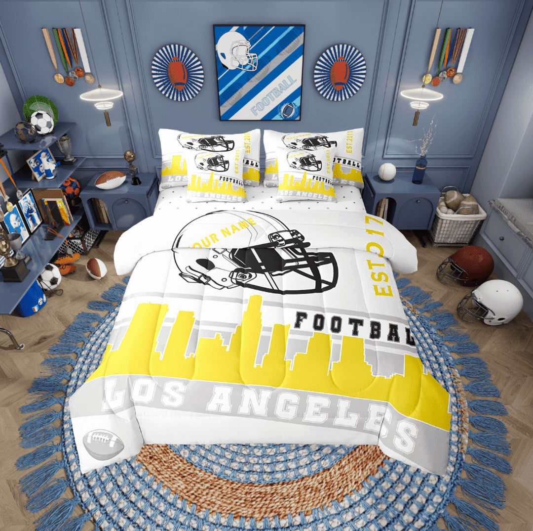 Erosebridal Los Angeles Bedding Twin Size, American Football Bedding Sets Twin Size, Vintage Soccer Decor, Reversible 7pcs
