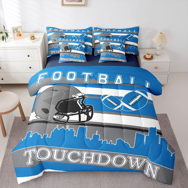 Erosebridal Detroit Football Bedding Sets Twin Size,Amercian Sport Comforter Sets with Sheets,Ball Gamer Decoration,Reversible,Breathable,7-Piece
