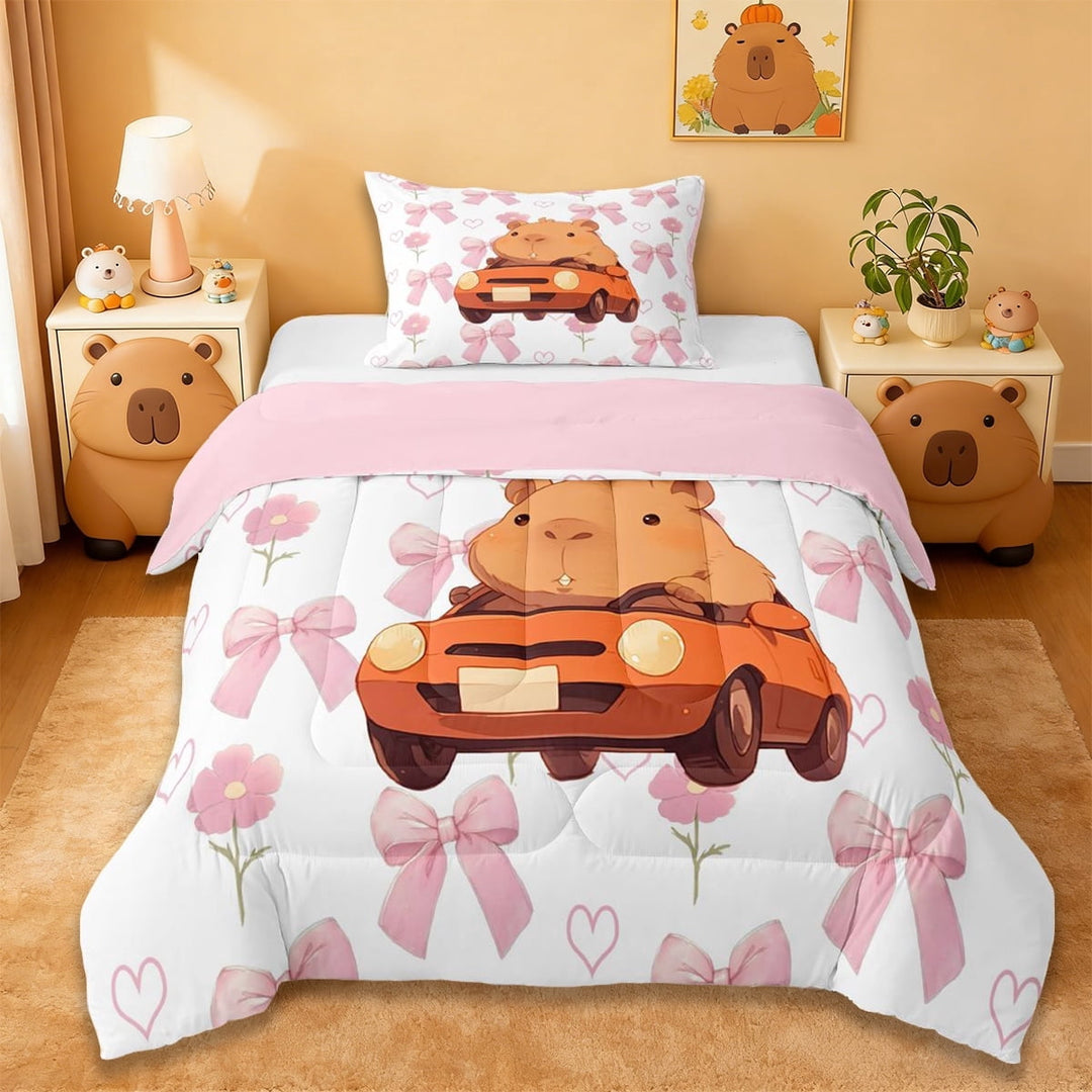 Erosebridal Kawaii Capybaras Twin Comforter Sets,Cute Animal Capybara Decorations Bedding Set For Kids Teens ,Reversible Pink 2pcs