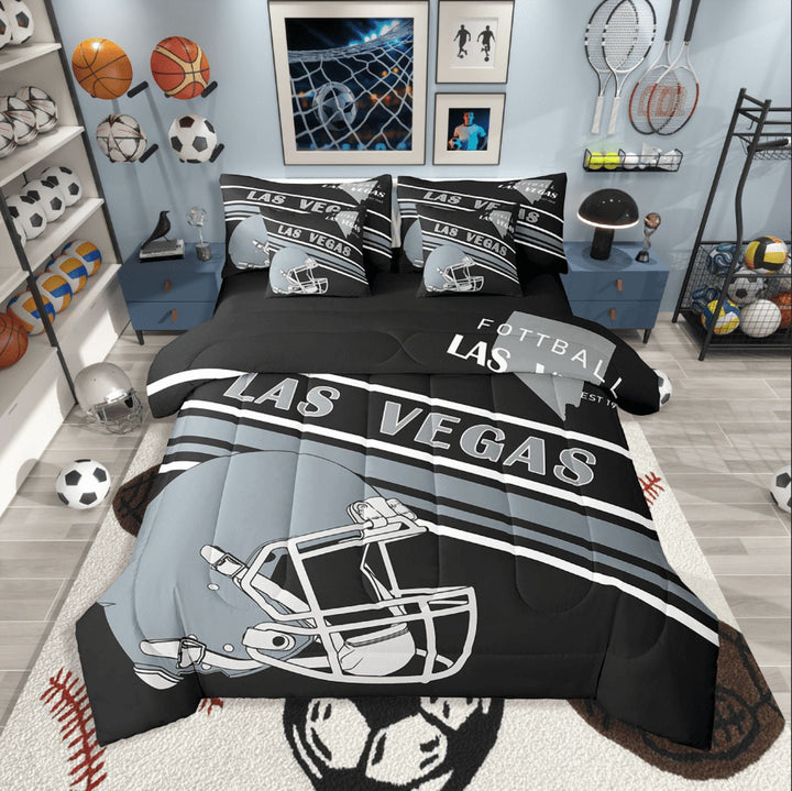 Erosebridal Football Print Bedding Sets Twin Size,Sport Gamer Comforter Sets with Sheets,Rugby Decoration(Las Vegas),Reversible,Breathable,7pcs