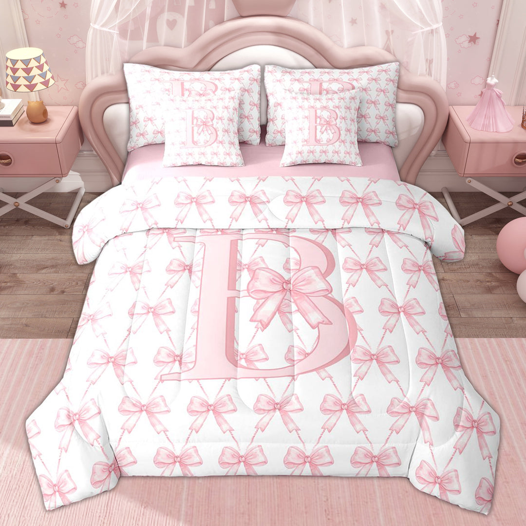 Erosebridal Pink Bowknot Girls Twin Bedding Sets, Initial B Letter Bedding Comforter Set, 7 Pieces