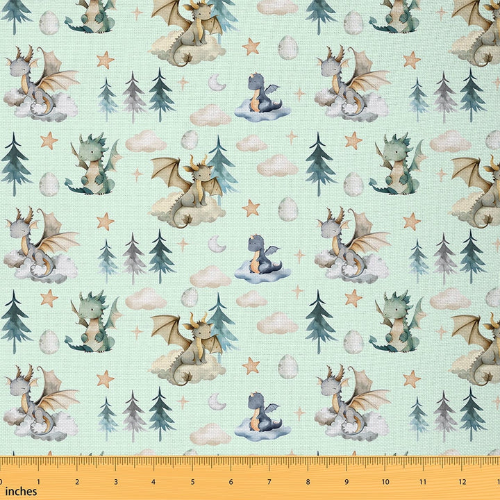 Castle Fairy Cartoon Dragon Fabric by the Yard 3 Yard,Starry Sky Fabric for Sewing,Kawaii Animal Room Decor Fabric by the Yard,Breathable Cute Home Decor