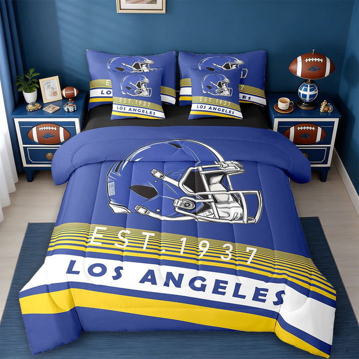 Erosebridal Los Angeles Bedding Twin Size,Yellow Stripes Comforter Sets with Sheets,Rugby Helmet Bedding Sets Twin Size,Stylish Living Room Decoration Reversible,7pcs