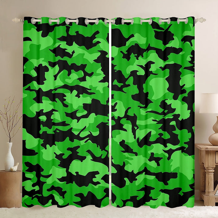 Erosebridal Green Camouflage Curtains and Drapes (42x90),Military Theme 30%-50% Black Out Curtains,Camo Room Decorative