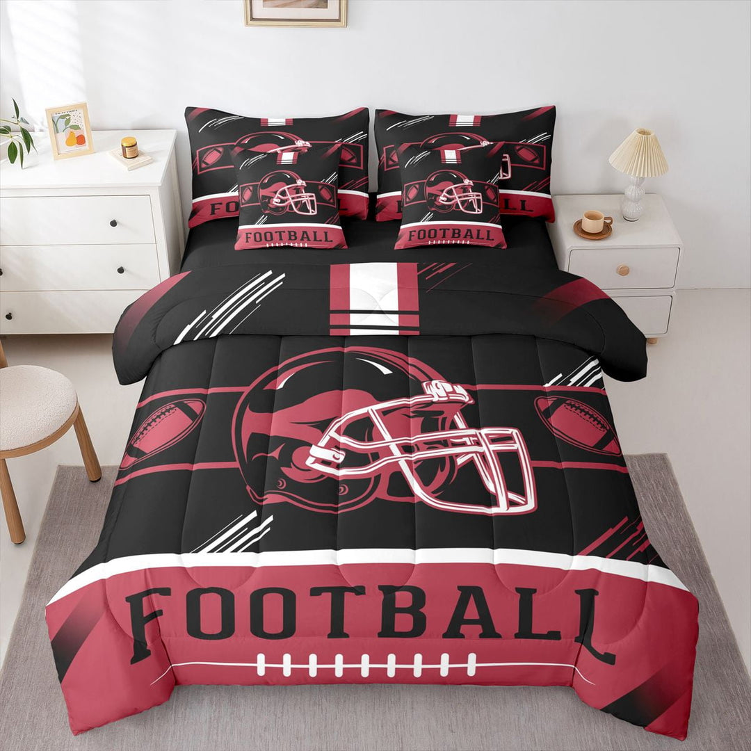 Erosebridal Sports Bedding Twin Size Teens, American Football Duvet Set, Black Red, Atlanta, Reversible 7-Piece