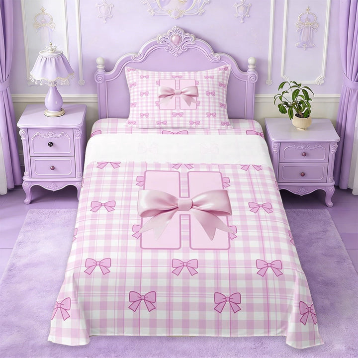 Erosebridal Dreamy Princess Bowknot Twin Sheet Sets For Kids,Girls Ribbon Bow Theme Initial Letter H Bedding 3-Piece