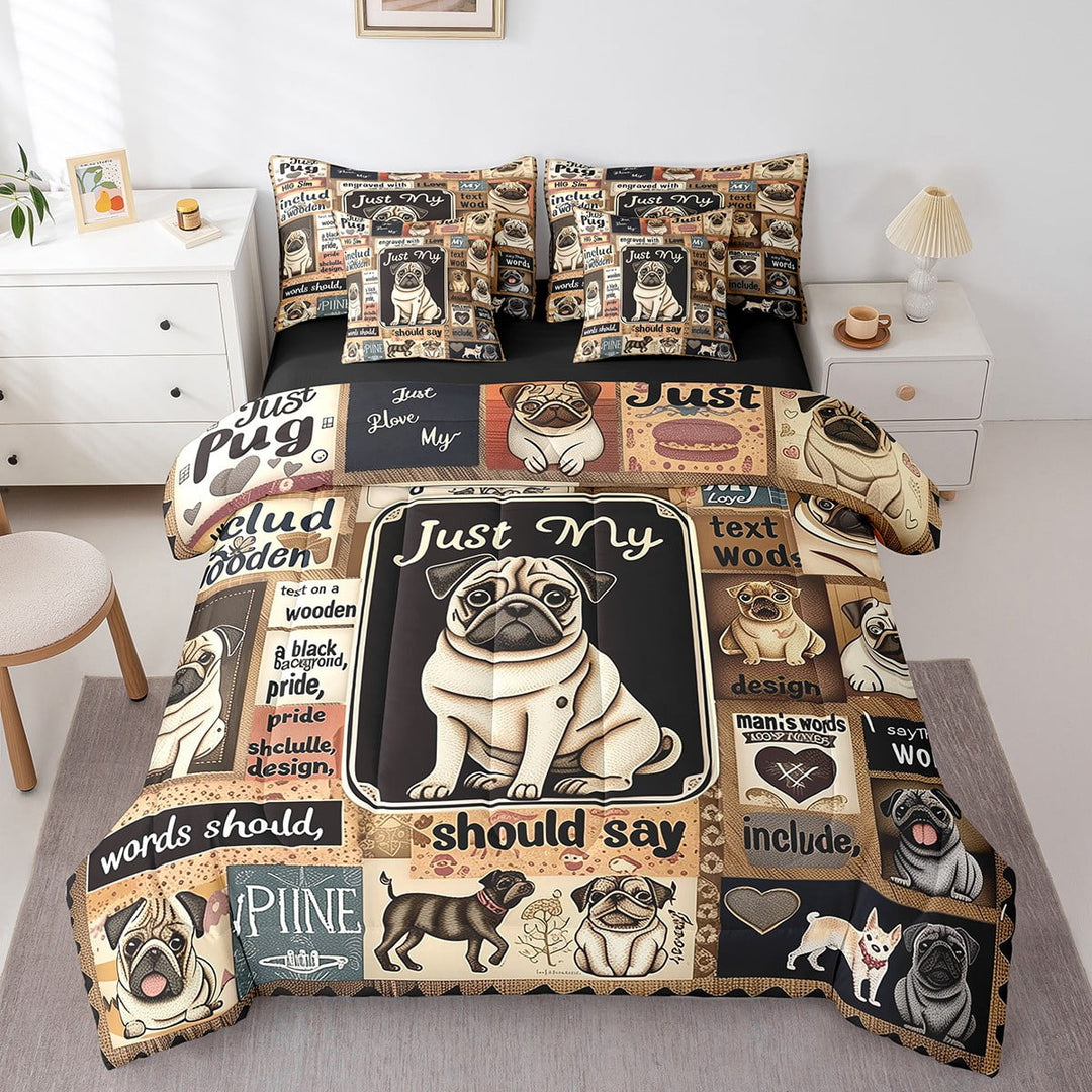 7 Piece Dog Print Queen Bed in a Bag Cute Cartoon Pug Dog Bedding Sets for Dog Lovers Comforter Set with Sheets, Dog Paw Print Bed Set Cute Pet Animal Dog Sheets Teen