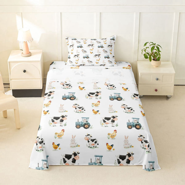 Erosebridal Farm Cow Animal Kids Twin Sheet Sets, Cartoon Truck Bedding, 3 Pieces