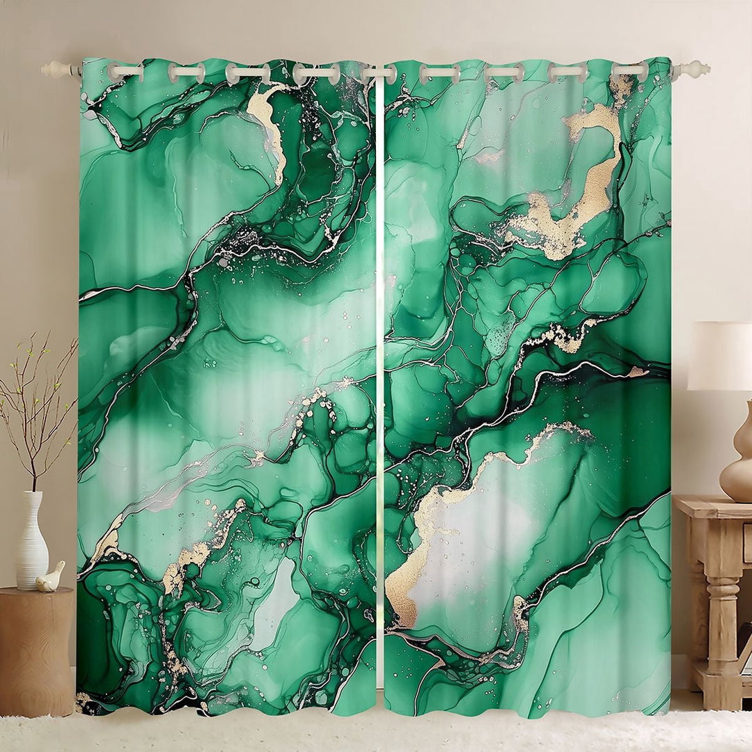 Erosebridal Turqoise Marble Black Out Curtains, Gold Metalic Curtains Pack of 2 (42x63 Each)