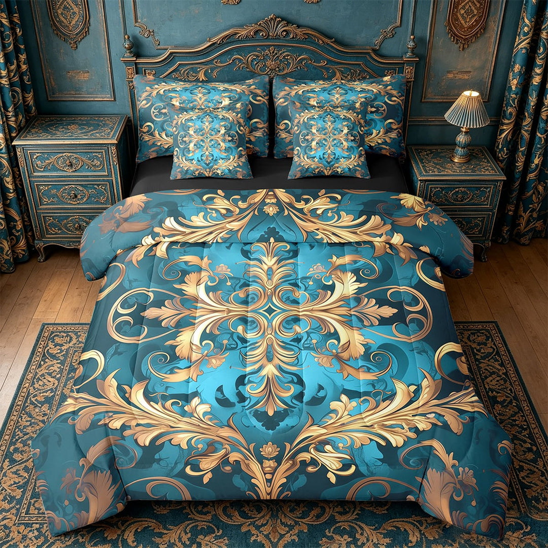 Erosebridal Gothic Damask Bed in a Bag Queen Size,Victorian Floral Bed Set,Retro Aztec Theme Bedding Queen Size,Breathable Room Decor Reversible,7 Pieces