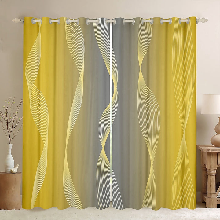 Gradient Yellow and Grey Curtains &amp; Drapes 2 Panels 52Wx63L,Silver Foil Print Wave Striped Curtains Ombre Blackout Curtains,Abstract Art Room Decor Aesthetic