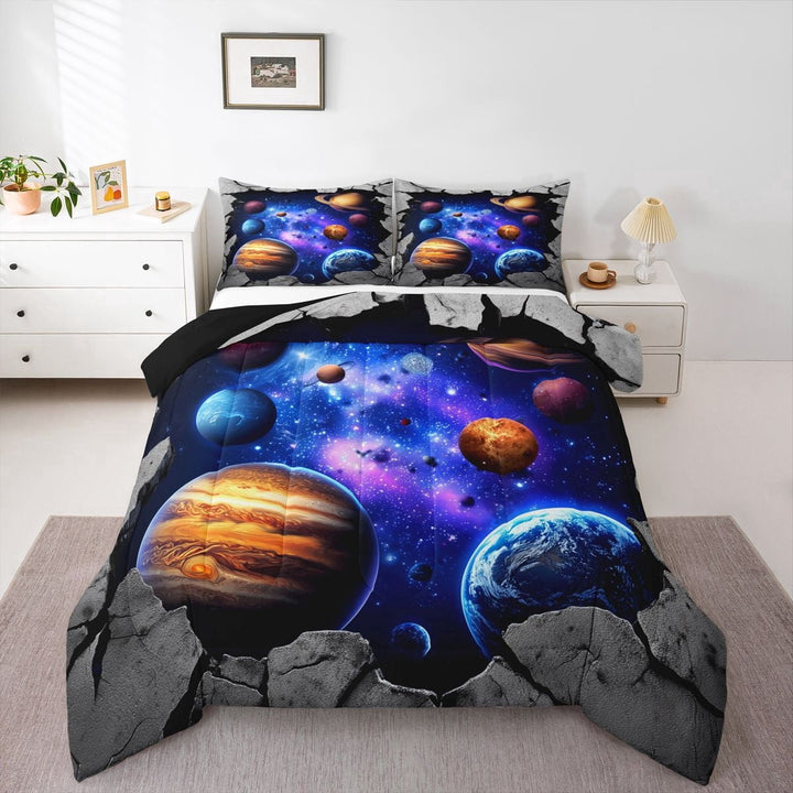 Galaxy Bedding Set Full Outer Space Themed Comforter Set, Solar System Bedding Comforter Sets for Teens Universe Themed Bedroom Decor Duvet Insert Space Starry Sky Planet Quilt