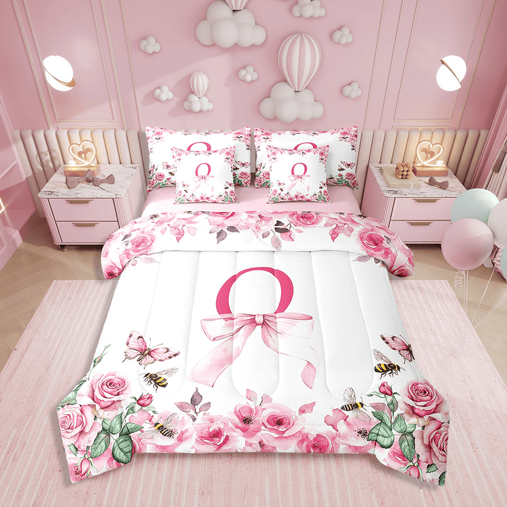 Erosebridal 7 Pieces Bed in a Bag Twin Bedding Set with Sheets,Initial Letter Comforter Sets for All Season,1 Comforter,2 Pillow Shams,1 Flat Sheet,1 Fitted Sheet,2 Pillowcases