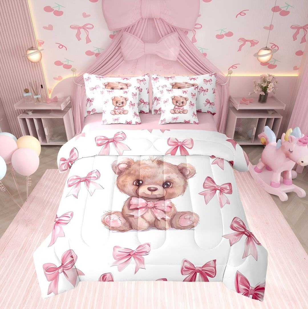 Erosebridal Bear Comforter Sets Twin Size, Kawaii Animal Comforters &amp; Duvets, Princess Style Decor, Reversible 7 Pieces