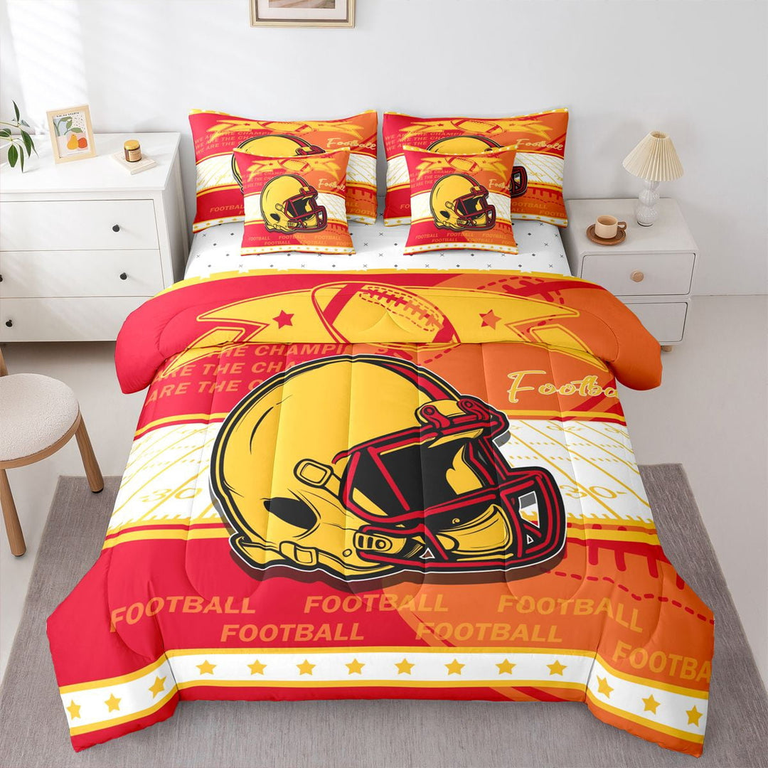 Erosebridal American Football Bedding Twin Size, Soccer Sports Duvet Set, Red Orange, Kansas, Reversible 7-Piece