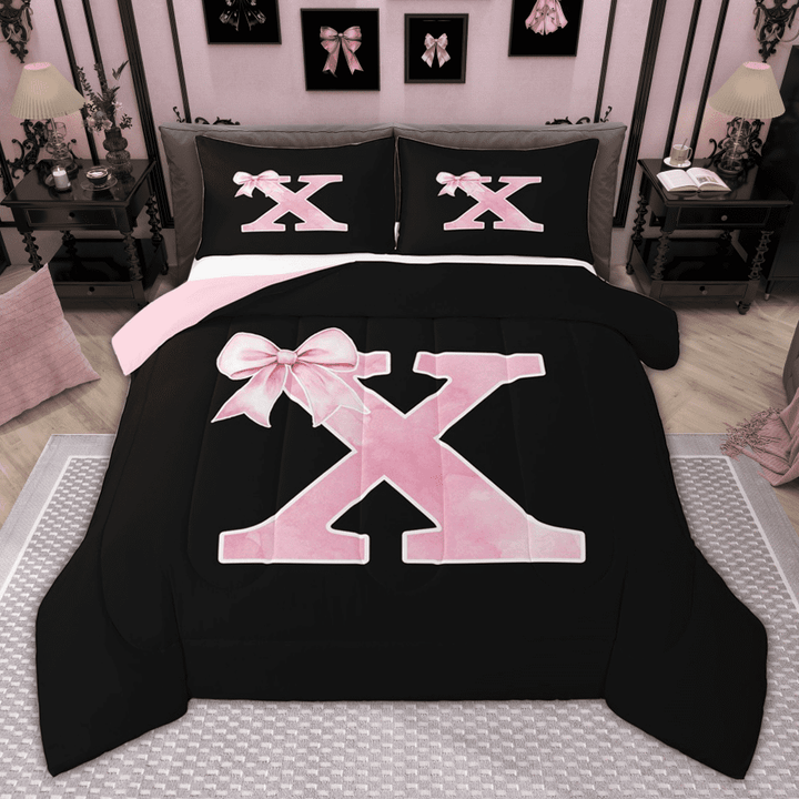 Manfei Cute Girls Bowknot Bowtie Bedding Comforter Set, Monogrammed Twin Comforter Sets, Personalized Letter X Bedding Set, Lightweight Bedroom Decor, Reversible 2-Piece