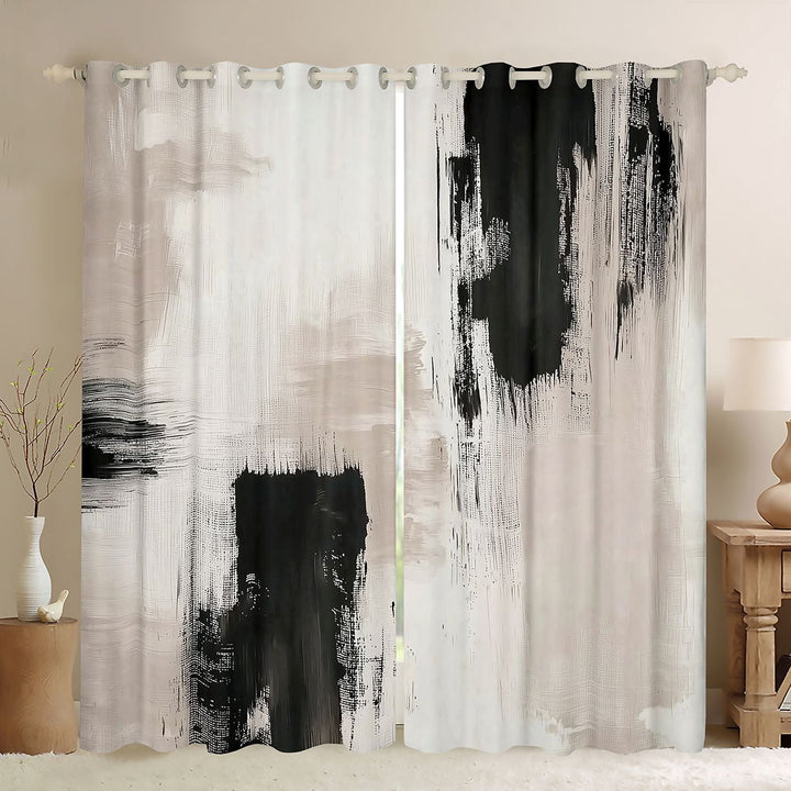 Manfei Ombre Brushstroke Blackout Curtains, Black and Beige Gradient Curtains Pack of 2 (42x84 Each)
