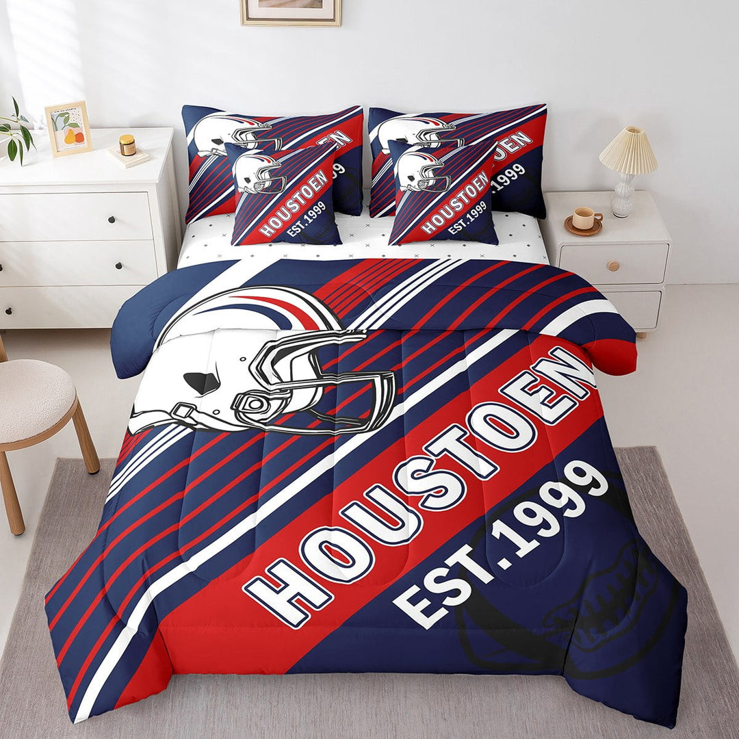 Erosebridal Sport Football Bedding Sets Twin Size,Stripes Comforter Sets with Sheets,Room Decorative (Houstoen),Reversible,Breathable,7-Piece