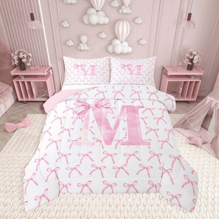 Erosebridal Kawaii Bowknot Bedding Twin Comforter Set,Initial Letter Down Comforter,Monogrammed Decor,Reversible,Lightweight,2-Piece