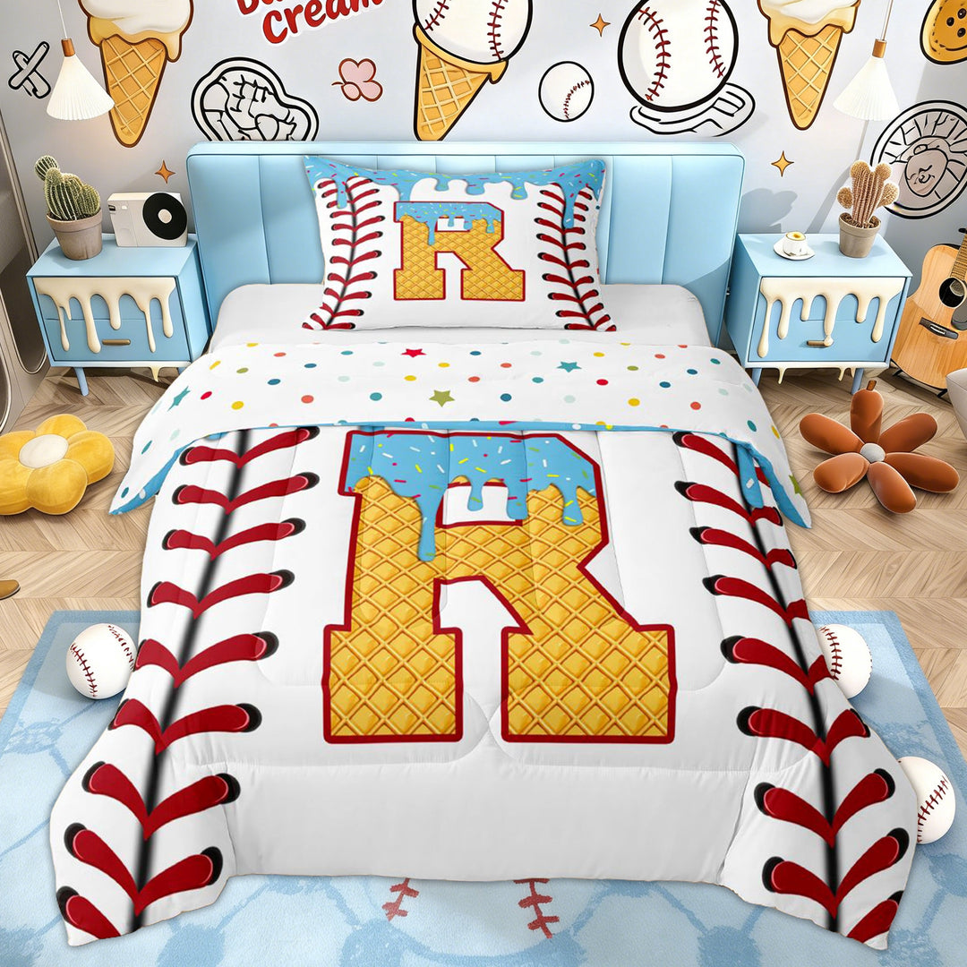 Erosebridal Ice Cream Drip Twin Comforter Sets for Kid, Cute Monogrammed R Bedding Set, 2 Pieces