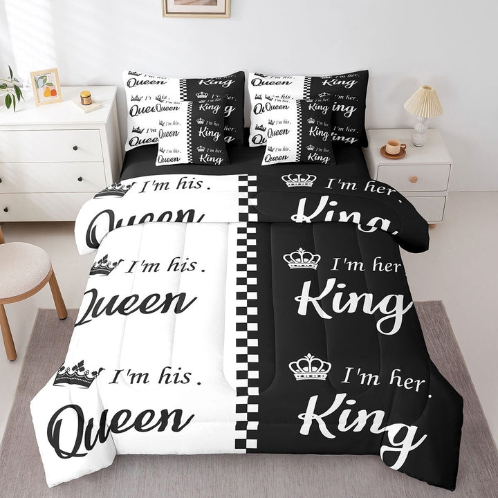 His And Hers 7 Piece Bed In A Bag King King And Queen Crown Comforter Set With Sheets For Couple Men Women Mr Mrs,Valentine&