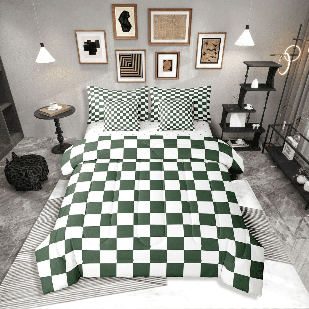 Erosebridal Teens Lattice Checkerd Bedding Sets Twin Size,Buffalo Plaid Comforter Sets with Sheets,Teens Bedroom Decor,Breathable,7-Piece