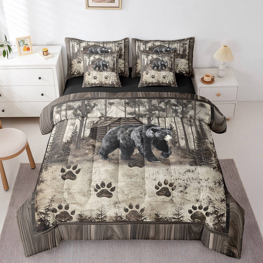 Erosebridal Wildlife Bear Bedding Sets Twin Size,Rustic Cabin Comforter Sets with Sheets,Jungle Animal Bed in a Bag Twin size,Super Cozy Woodland Room Decoration,Reversible,7pcs