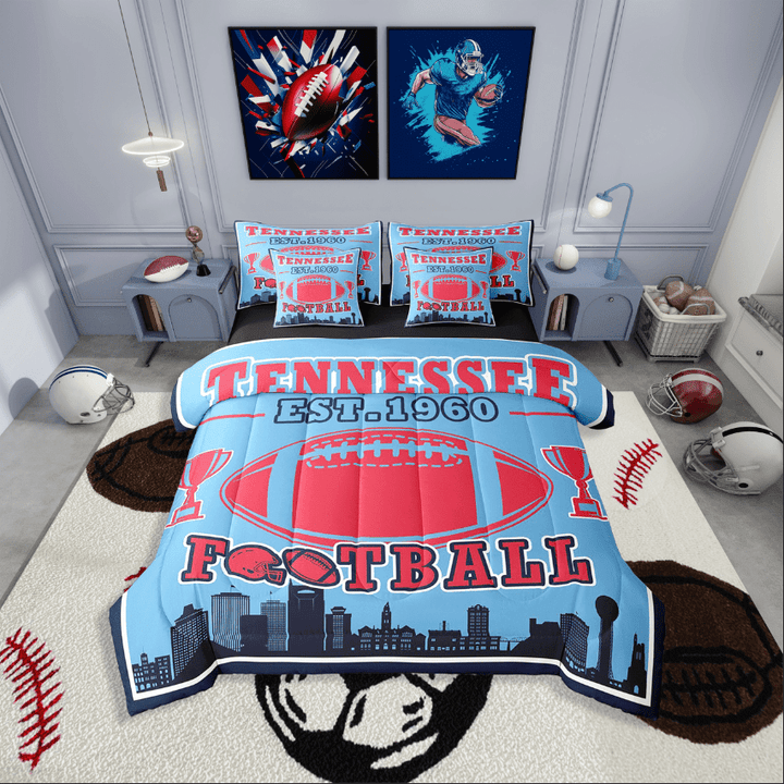 Erosebridal American Football Bedding Sets Twin Size,Sport Theme Comforter Sets with Sheets,Ball Game Decor(Tennessee),Reversible,Lightweight,7-Piece