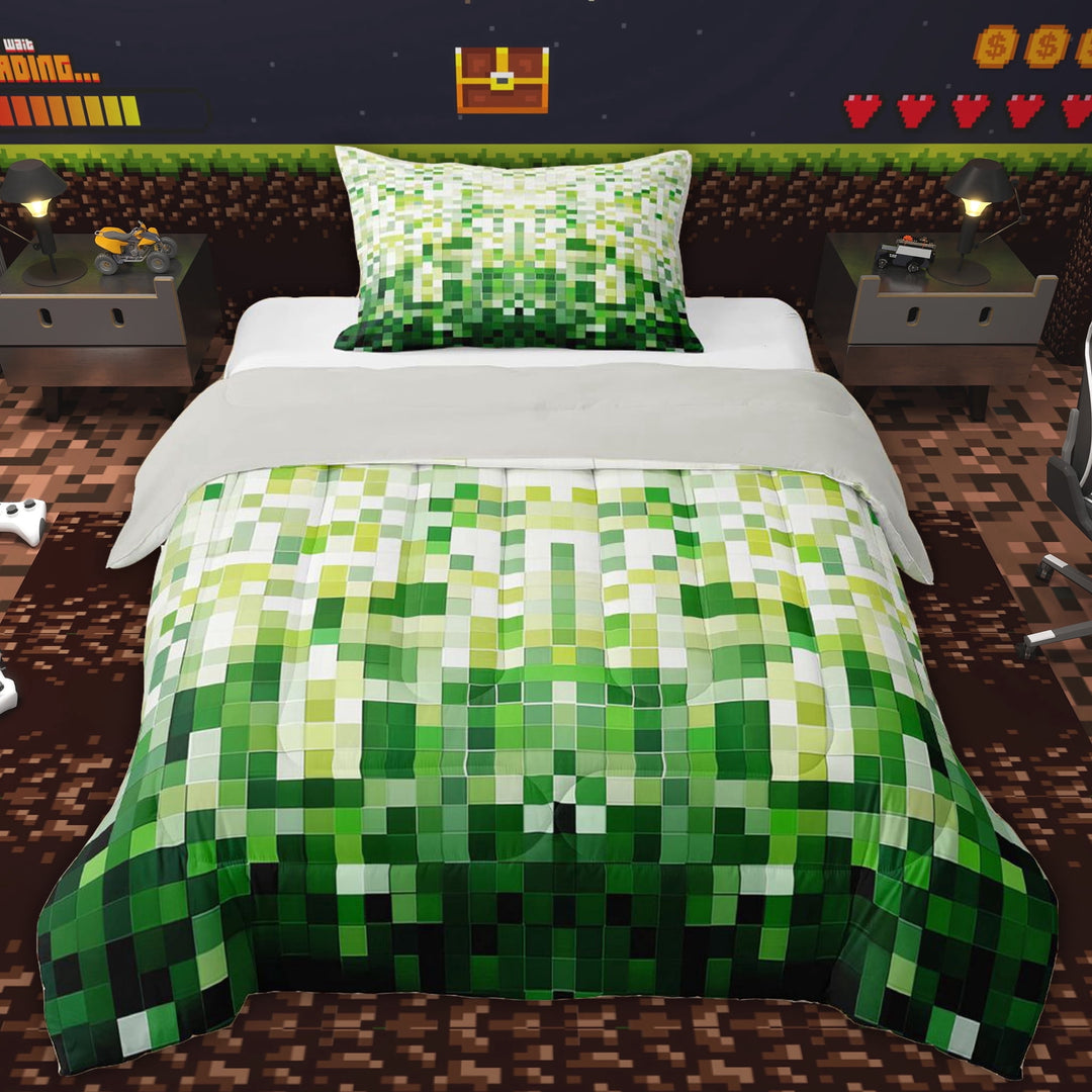 Erosebridal Green Square Twin Comforter Sets for Boys, Pixelate Miner Bedding Set, 2-Piece