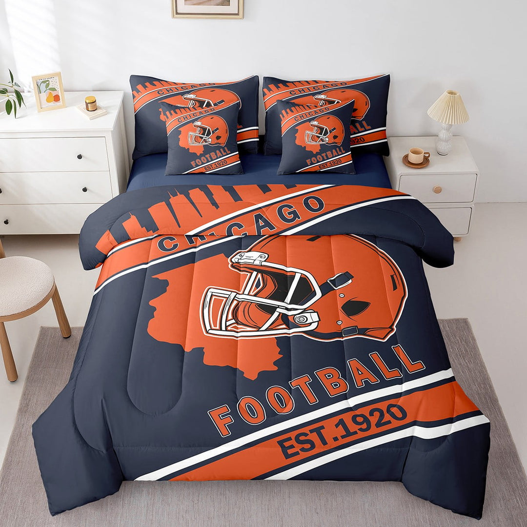 Erosebridal American Football Bedding Sets Twin Size, Soccer Sports Comforter Sets with Sheets, Navy Red, Chicago, Breathable 7 Pieces