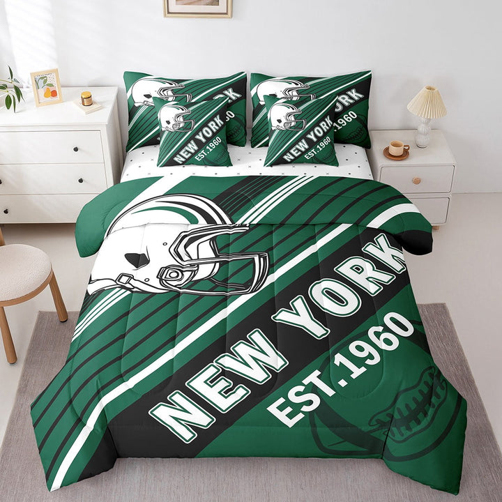 Erosebridal Sport Football Bedding Sets Twin Size,Stripes Comforter Sets with Sheets,Room Decorative (New York),Reversible,Breathable,7-Piece