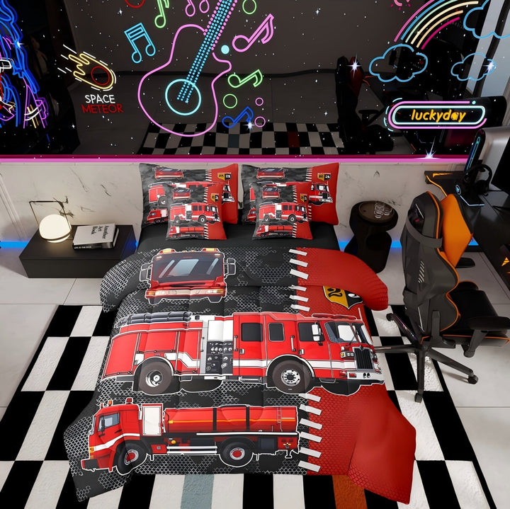Erosebridal Fire Truck Comforter Sets Twin Size, Fire Fighter Comforters &amp; Duvets, Firemen Car Decor, Reversible 7 Pieces