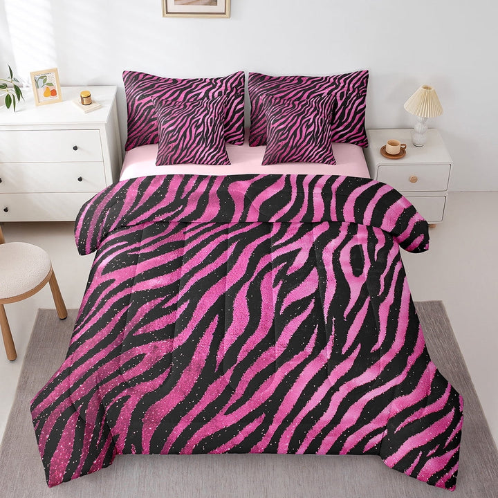 Erosebridal Zebra Print Bedding Sets Full Size, Hot Pink Comforter Sets with Sheets, Animal Wildlife Reversible Bed Set, Super Cozy Room Decoration, 7-Piece